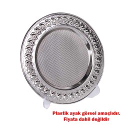Süblimasyon Gül Desenli Gümüş Metal Tabak - 25cm - Thumbnail