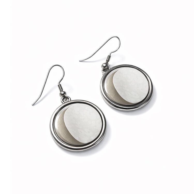 Süblimasyon Gümüş Sallantılı Yuvarlak Küpe - 3