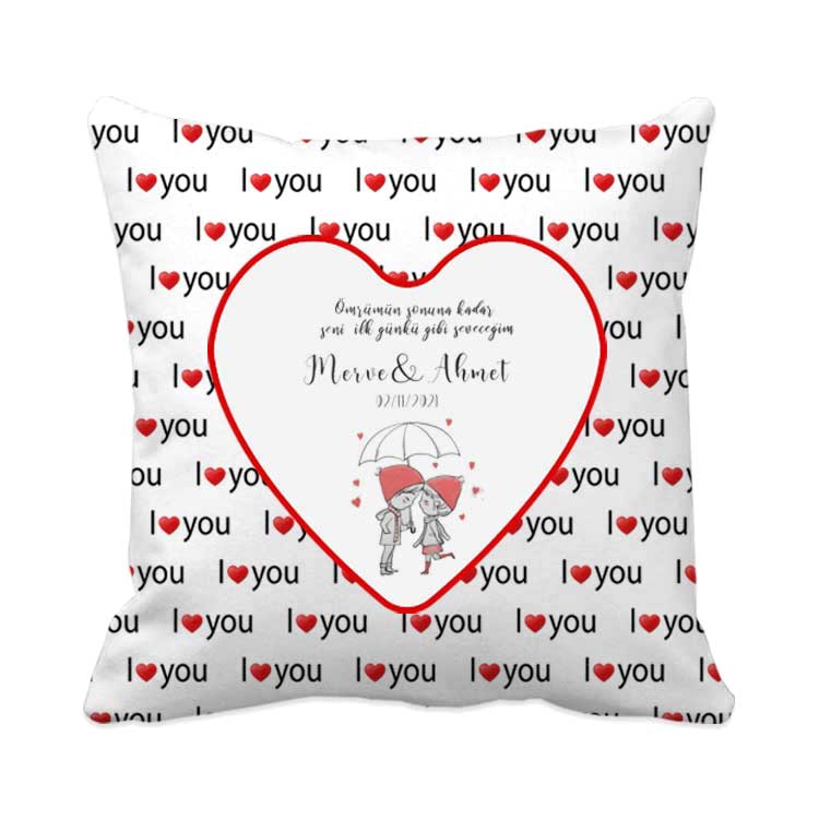 Süblimasyon I Love You Kalp Desenli Yastık Kılıfı - 2