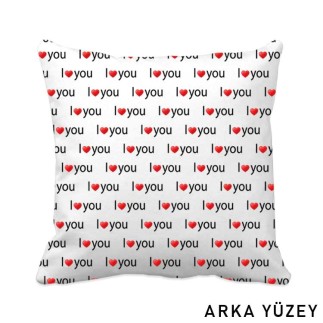 Süblimasyon I Love You Kalp Desenli Yastık Kılıfı - 5