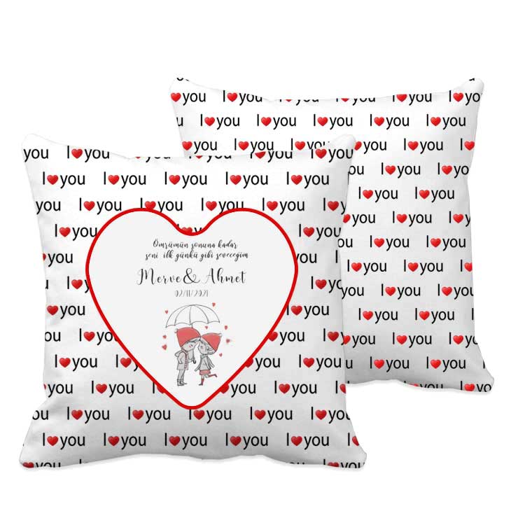 Süblimasyon I Love You Kalp Desenli Yastık Kılıfı - 3