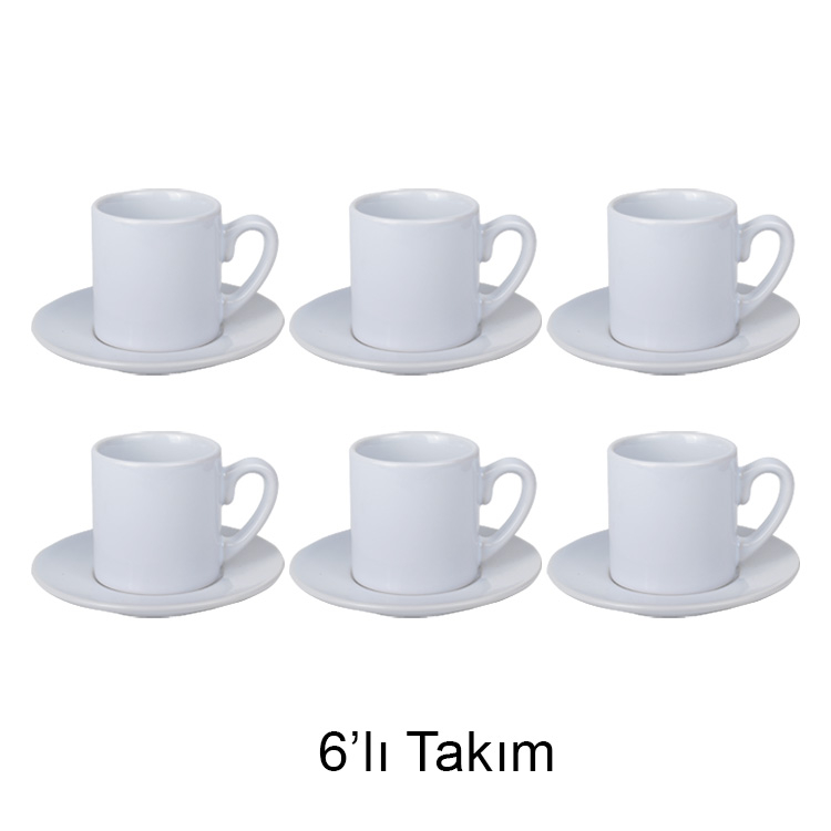 Süblimasyon İthal Türk Kahvesi Fincan Takımı - 6'lı Beyaz - 1