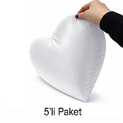 Süblimasyon Kalpli Beyaz Saten Yastık Kılıfı - 5'li Paket - NobbyStar