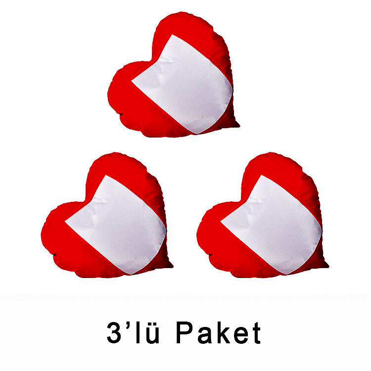 Süblimasyon Kırmızı Kalpli Yastık Kılıfı - 3’lü Paket - 1
