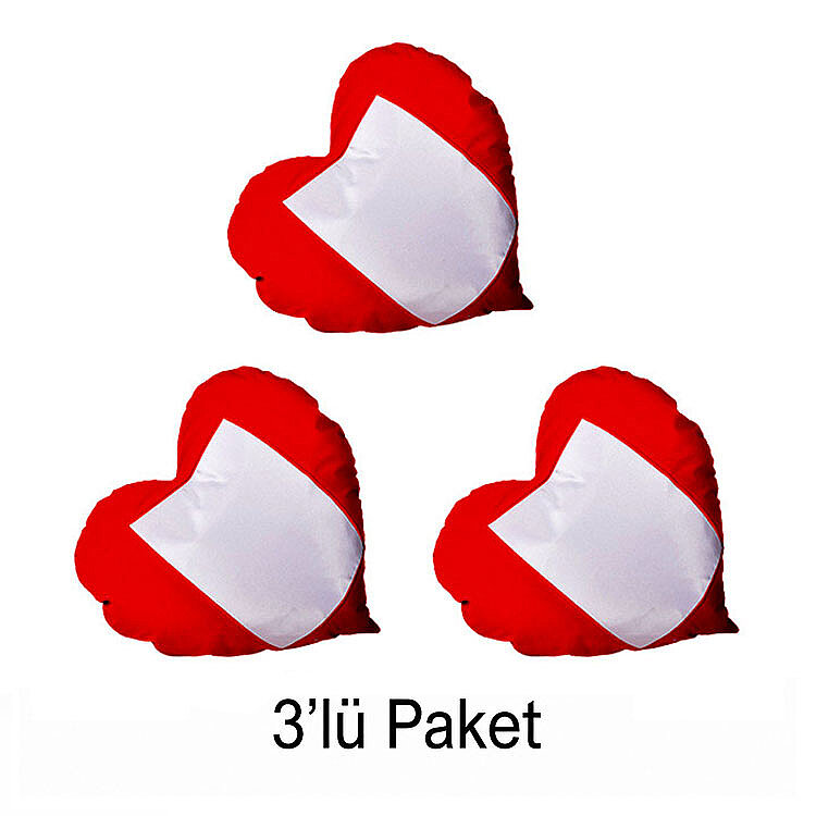 Süblimasyon Kırmızı Kalpli Yastık Kılıfı - 3’lü Paket - 1