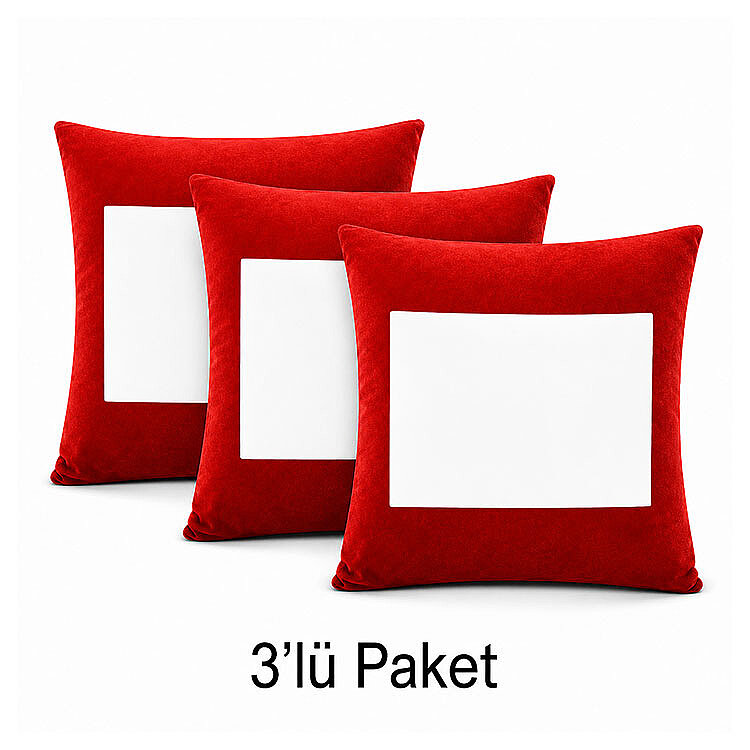 Süblimasyon Kırmızı Süet Yastık Kılıfı (Şeritsiz) - 3'lü Paket - 1