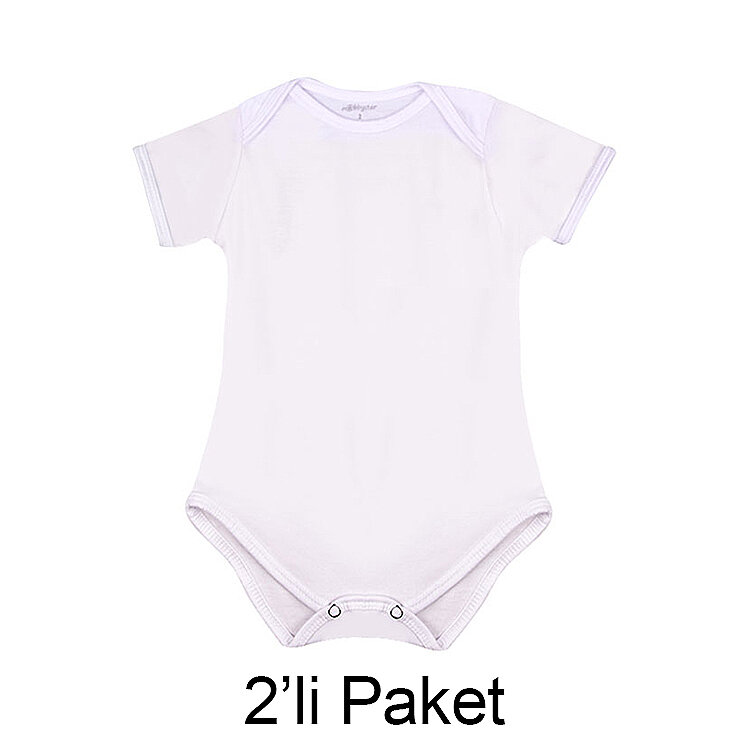 Süblimasyon Kısa Kol Beyaz Bebek Zıbın - 2'li Paket - 1