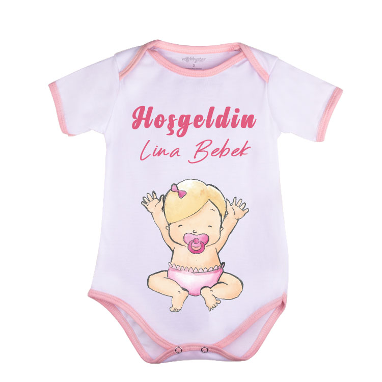 Süblimasyon Kısa Kol Pembe Bebek Zıbın - 2'li Paket - 2