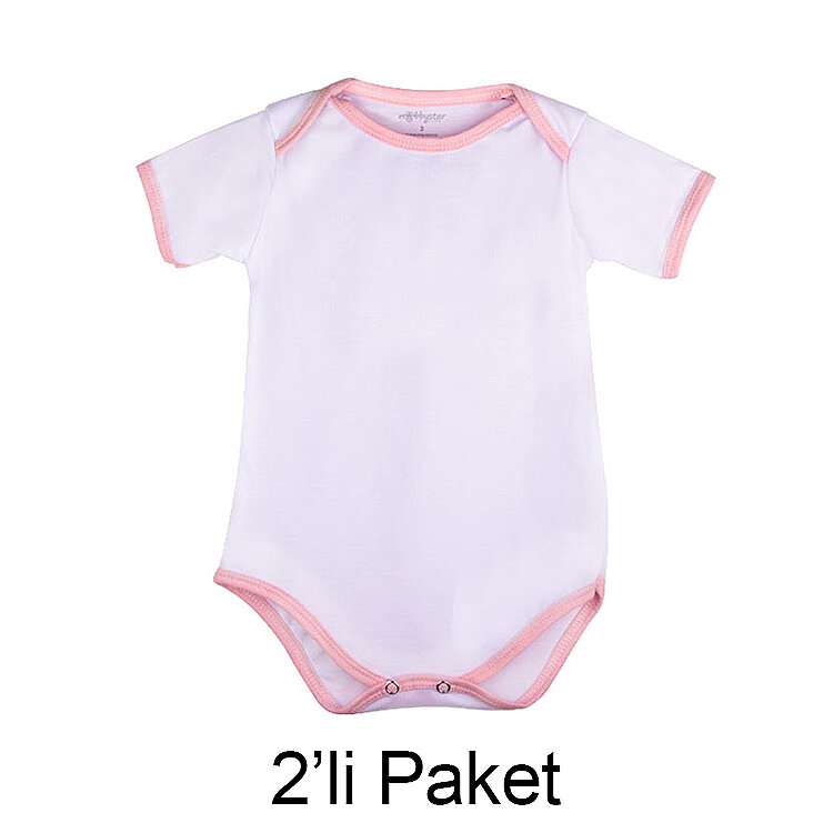 Süblimasyon Kısa Kol Pembe Bebek Zıbın - 2'li Paket - 1