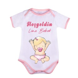 Süblimasyon Kısa Kol Pembe Bebek Zıbın - 2