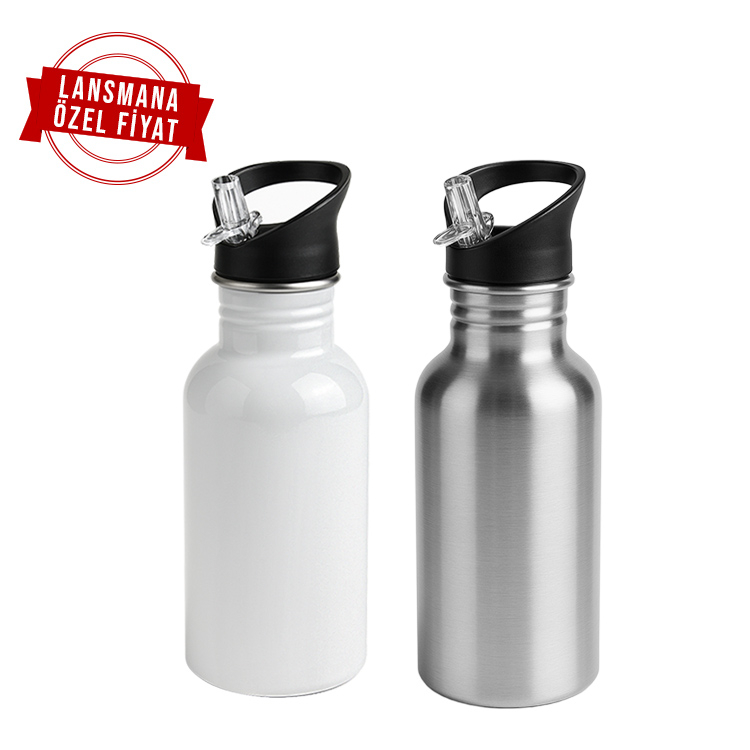 Süblimasyon Kopçalı Pipetli Matara - 600ml - 1