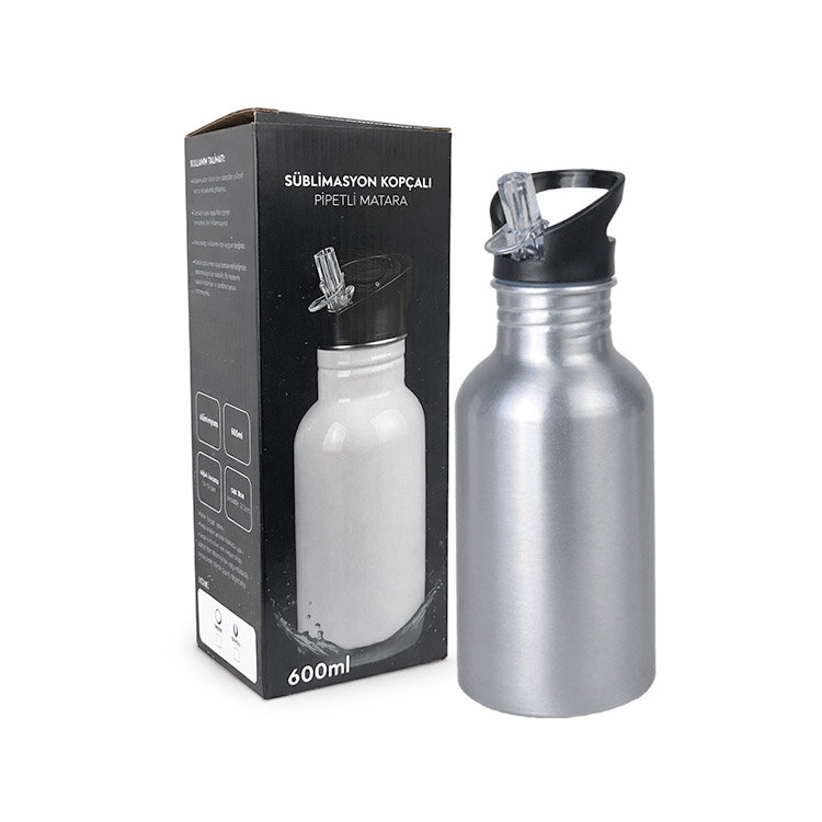 Süblimasyon Kopçalı Pipetli Matara - 600ml - 12