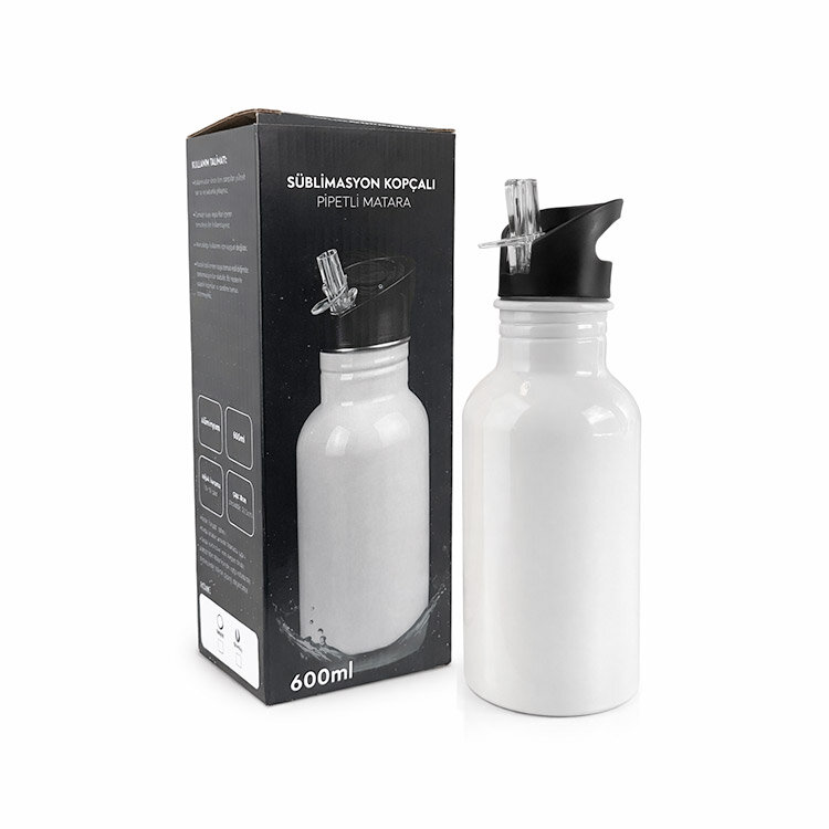 Süblimasyon Kopçalı Pipetli Matara - 600ml - 13