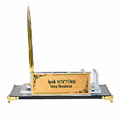 Süblimasyon Kristal Altın Ayaklı Masa İsimliği – Kalemli ve Saatli - 3