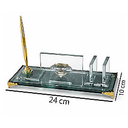 Süblimasyon Kristal Altın Ayaklı Masa İsimliği – Kalemli ve Saatli - 4