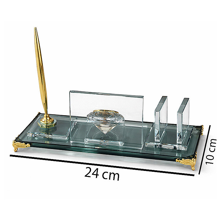 Süblimasyon Kristal Altın Ayaklı Masa İsimliği – Kalemli ve Saatli - 4
