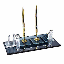 Süblimasyon Kristal Altın Masa İsimliği – Çift Kalemli ve Saatli - 4