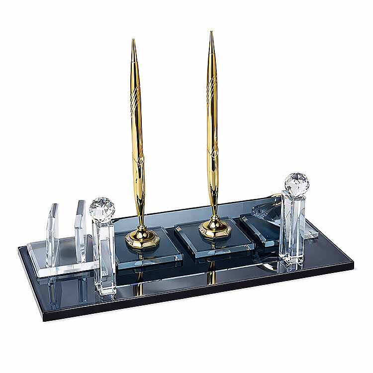 Süblimasyon Kristal Altın Masa İsimliği – Çift Kalemli ve Saatli - 4