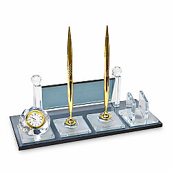 Süblimasyon Kristal Altın Masa İsimliği – Çift Kalemli ve Saatli - NobbyStar