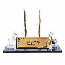 Süblimasyon Kristal Altın Masa İsimliği – Çift Kalemli ve Saatli - NobbyStar (1)