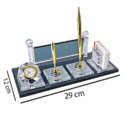 Süblimasyon Kristal Altın Masa İsimliği – Çift Kalemli ve Saatli - 3