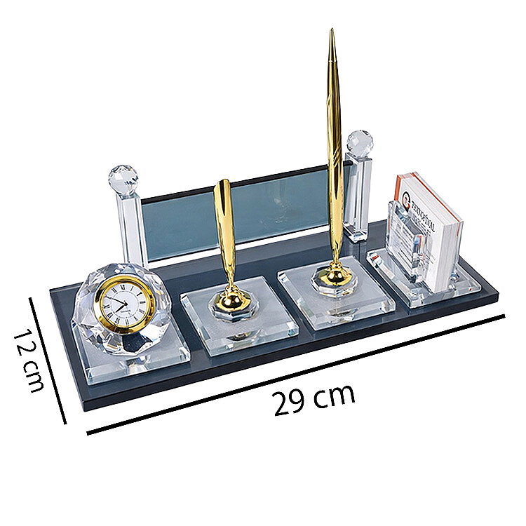 Süblimasyon Kristal Altın Masa İsimliği – Çift Kalemli ve Saatli - 3