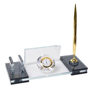 Süblimasyon Kristal Altın Masa İsimliği – Kalemli ve Saatli - 1