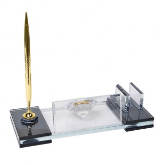 Süblimasyon Kristal Altın Masa İsimliği – Kalemli ve Saatli - 2