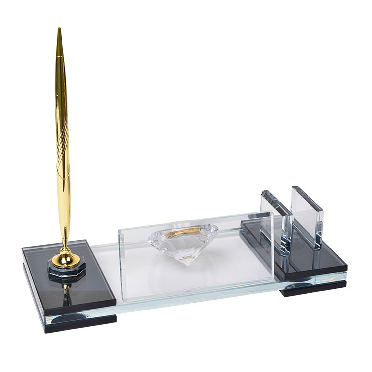 Süblimasyon Kristal Altın Masa İsimliği – Kalemli ve Saatli - 2