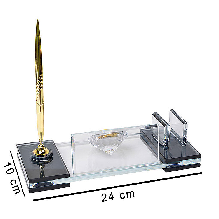 Süblimasyon Kristal Altın Masa İsimliği – Kalemli ve Saatli - 4