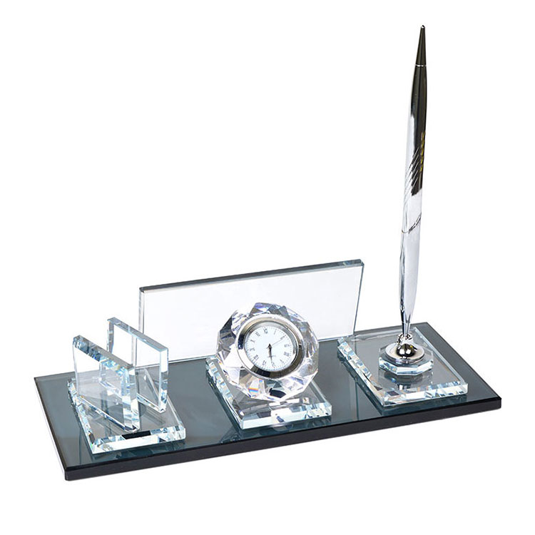 Süblimasyon Kristal Gümüş Masa İsimliği – Kalemli ve Saatli - 1