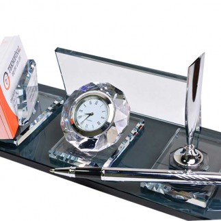 Süblimasyon Kristal Gümüş Masa İsimliği – Kalemli ve Saatli - 3