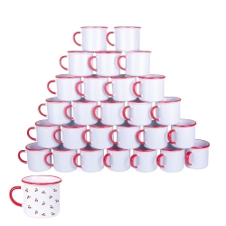 Süblimasyon Kulpu ve Ağız Çevresi Kırmızı Enamel Kupa - Koli - 1