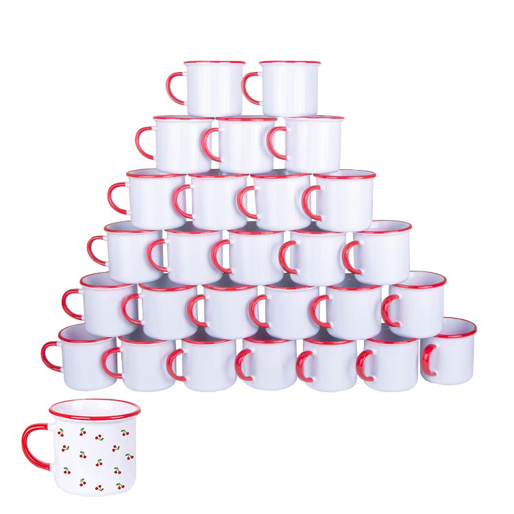 Süblimasyon Kulpu ve Ağız Çevresi Kırmızı Enamel Kupa - Koli - 1