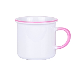 Süblimasyon Kulpu ve Ağız Çevresi Pembe Enamel Kupa - Koli - 3