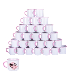 Süblimasyon Kulpu ve Ağız Çevresi Pembe Enamel Kupa - Koli - 1