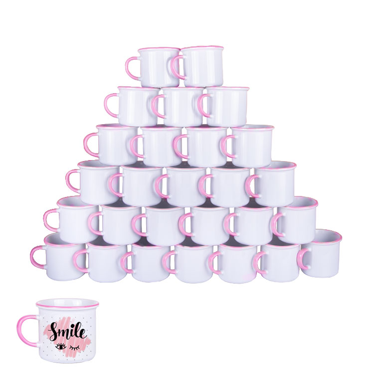 Süblimasyon Kulpu ve Ağız Çevresi Pembe Enamel Kupa - Koli - 1