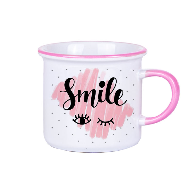 Süblimasyon Kulpu ve Ağız Çevresi Pembe Enamel Kupa - Kutulu - 2