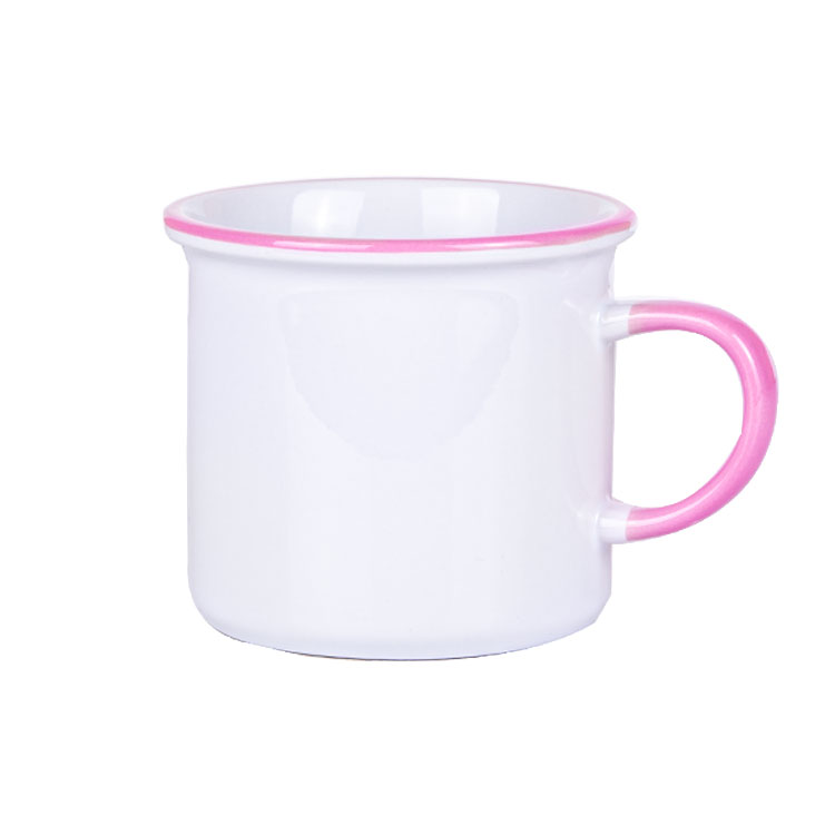 Süblimasyon Kulpu ve Ağız Çevresi Pembe Enamel Kupa - Kutulu - 3