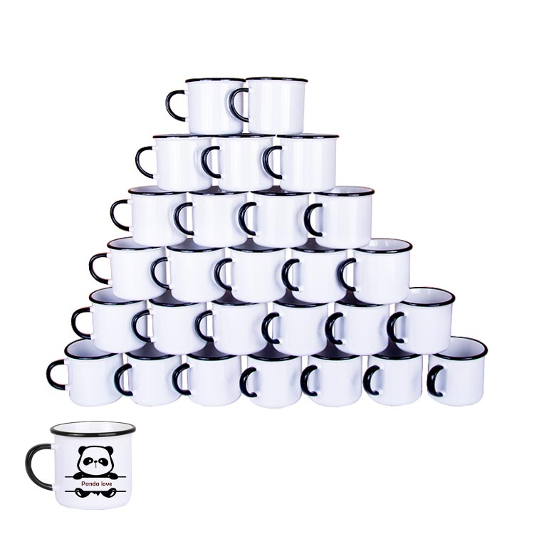 Süblimasyon Kulpu ve Ağız Çevresi Siyah Enamel Kupa - Koli - 1