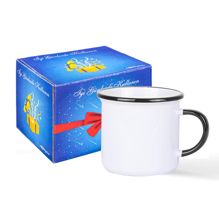 Süblimasyon Kulpu ve Ağız Çevresi Siyah Enamel Kupa - Kutulu - 1