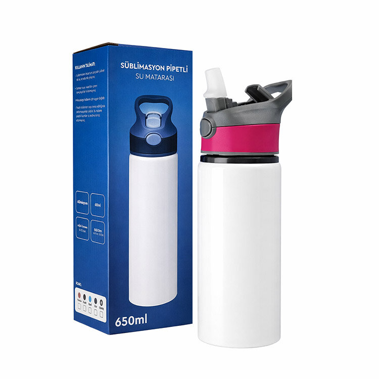 Süblimasyon Pipetli Su Matarası - 650mlt - 12