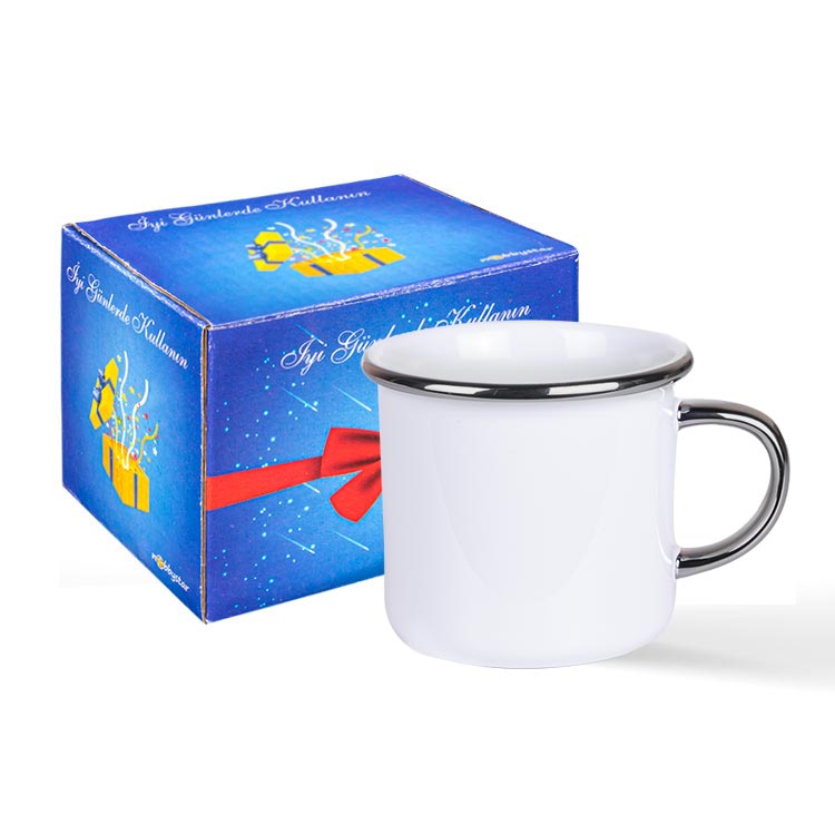 Süblimasyon Porselen Gümüş Yaldızlı Enamel Kupa Bardak - Kutulu - 1