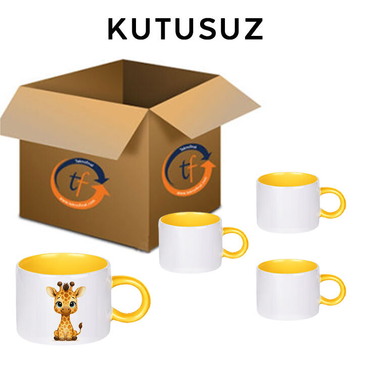 Süblimasyon Porselen Sarı Motto Fincan - Koli - 4