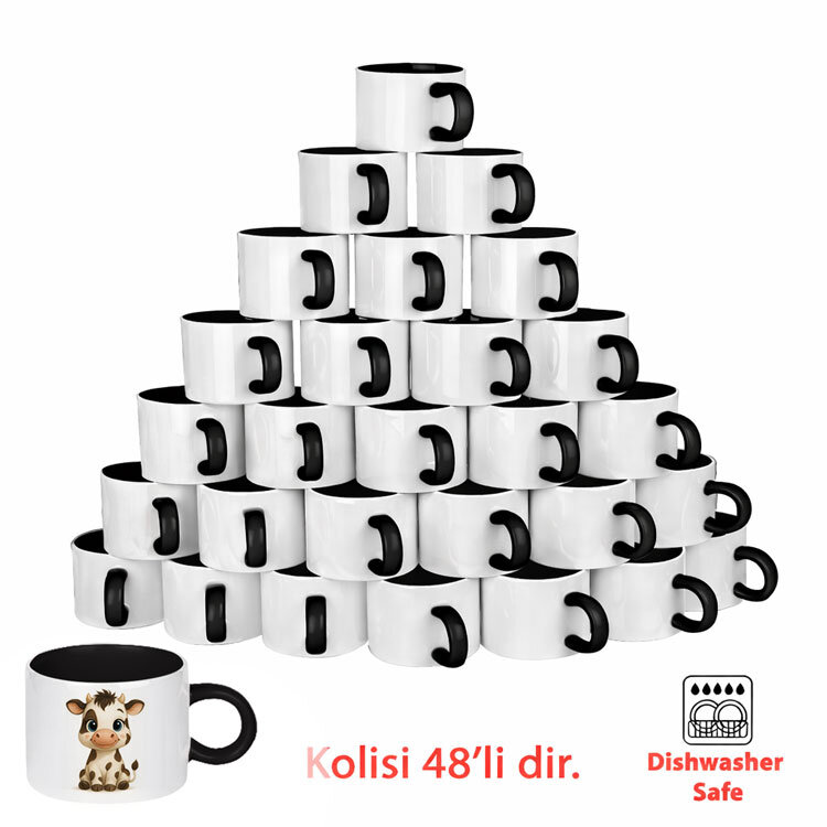 Süblimasyon Porselen Siyah Motto Fincan - Koli - 1