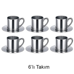 Süblimasyon Porselen Türk Kahvesi Fincanı - 6'lı Aynalı Gümüş - NobbyStar