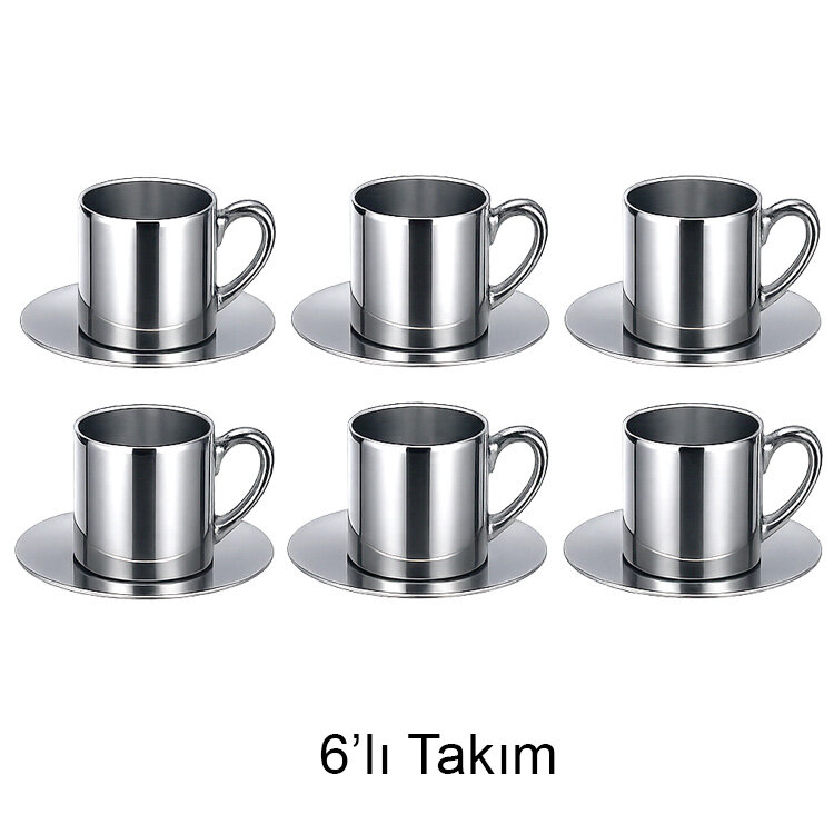 Süblimasyon Porselen Türk Kahvesi Fincanı - 6'lı Aynalı Gümüş - 1
