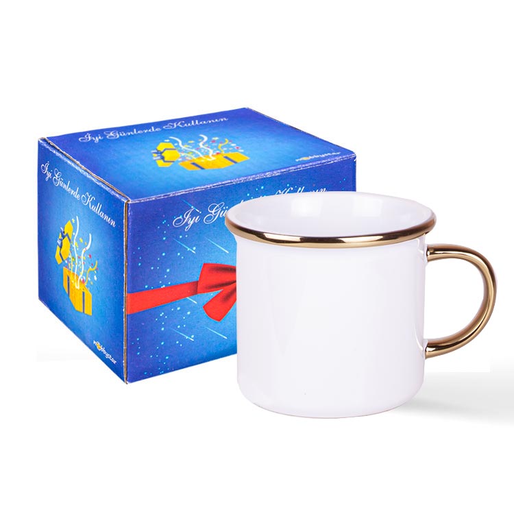 Süblimasyon Porselen Altın Yaldızlı Enamel Kupa Bardak - Kutulu - 1