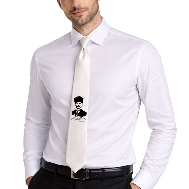 Süblimasyon Saten Beyaz Kravat - 2