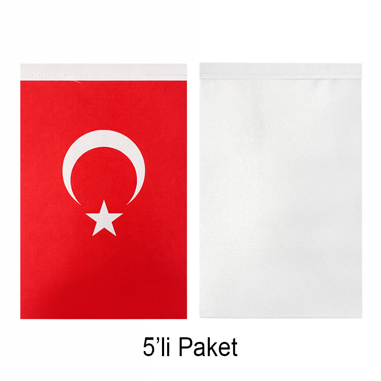 Süblimasyon Saten Beyaz & Türk Masa Bayrağı - 5'li Paket - 1